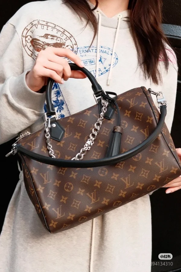 LV Speedy 30 Dark Monogram 斜揹包-M12243：圖片 6