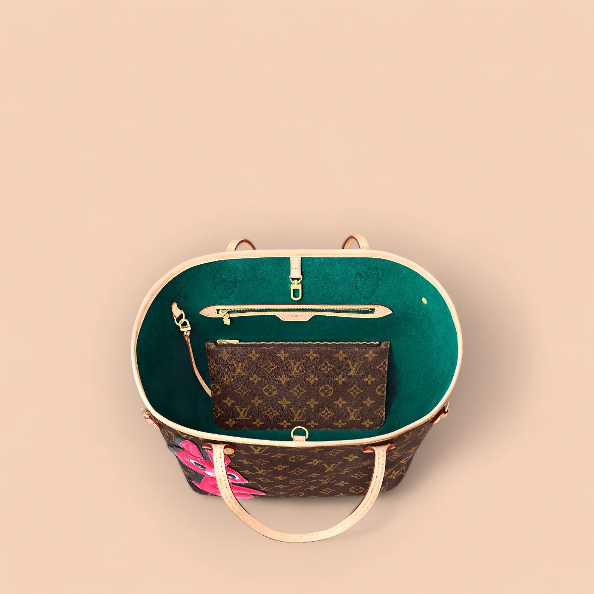 LV Neverfull PM Monogram 兔子貼章 購物托特包包-M47200 24 LV Neverfull PM Monogram 兔子貼章 購物托特包包-M47200
