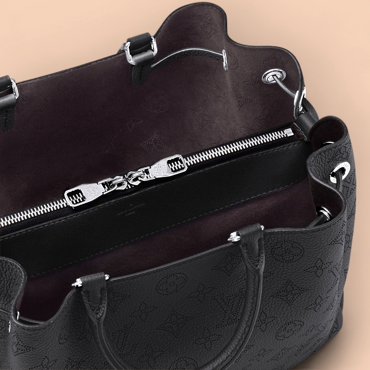 LV Bella 黑色打孔花 雙手提托特包包-M59200