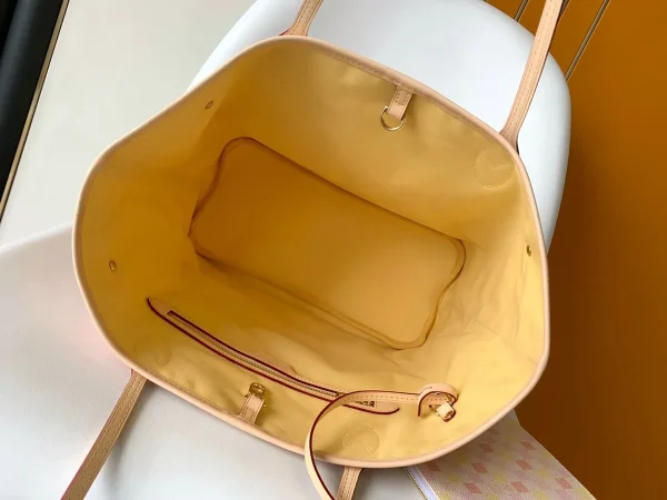 LV Neverfull MM 白色格子托特購物包包 N40668：圖片 6
