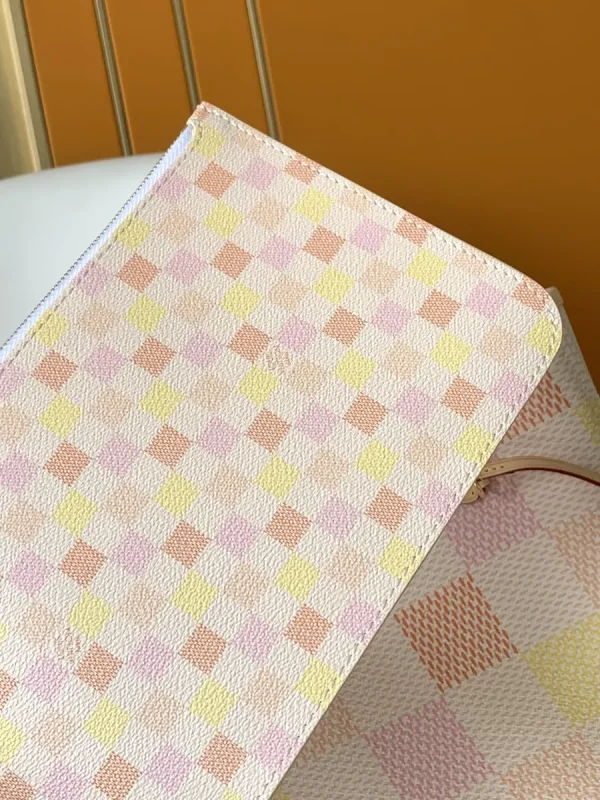 LV Neverfull MM 白色格子托特購物包包 N40668：圖片 7
