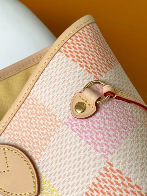 LV Neverfull MM 白色格子托特購物包包 N40668：圖片 9