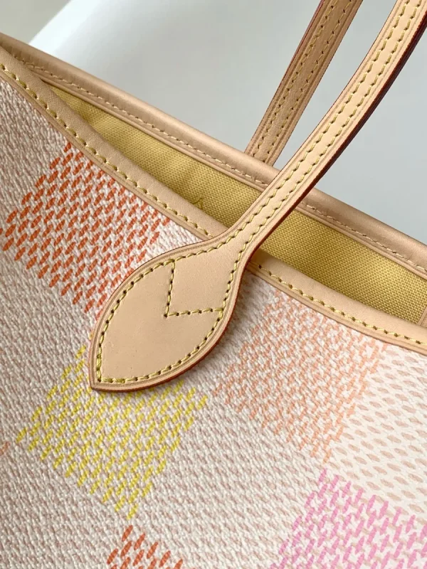 LV Neverfull MM 白色格子托特購物包包 N40668：圖片 8