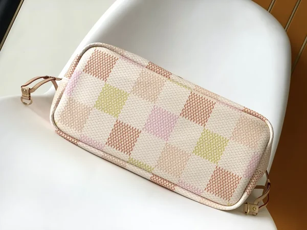 LV Neverfull MM 白色格子托特購物包包 N40668：圖片 5