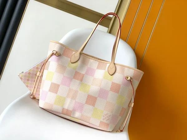LV Neverfull MM 白色格子托特購物包包 N40668：圖片 3