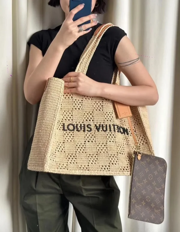 LV Summer Shopper 托特 MM Damier Raffia 托特包包-M25008：圖片 5