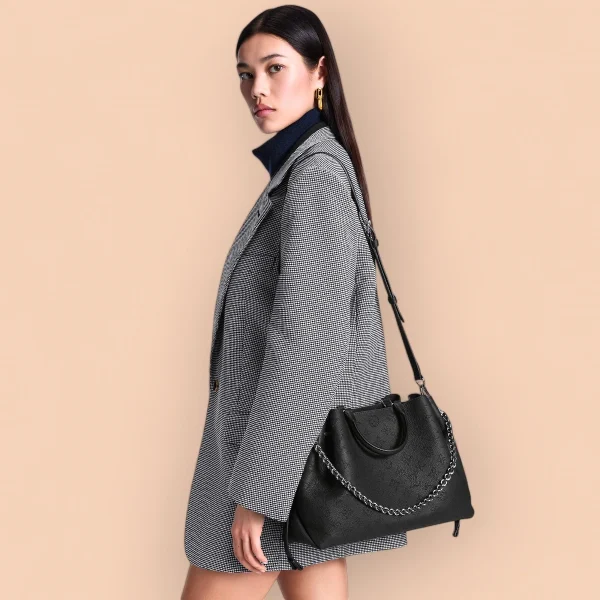 LV Bella 黑色打孔花 雙手提托特包包-M59200：圖片 2