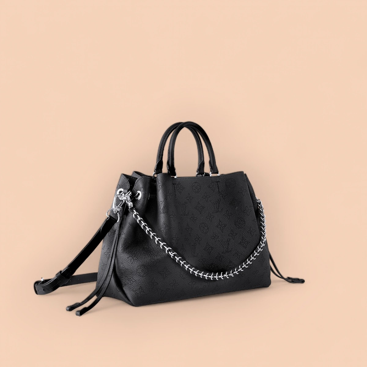LV Bella 黑色打孔花 雙手提托特包包-M59200