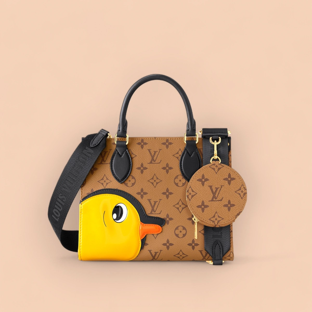 LV OnTheGo PM Monogram+趣味小鴨 雙手提托特包 -M47199 1 LV OnTheGo PM Monogram+趣味小鴨 雙手提托特包 -M47199