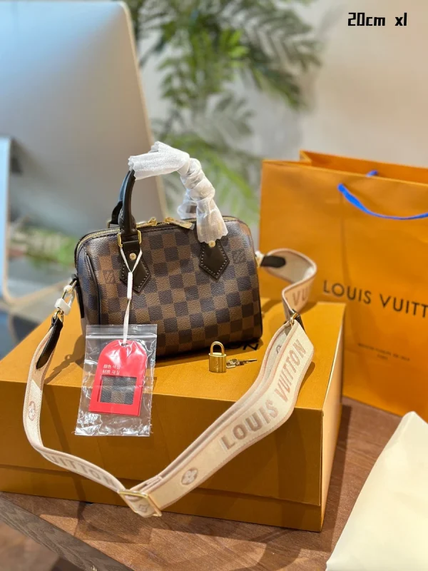 LV Speedy Bandoulière 20 棋盤 波士頓 旅行斜挎包包-N40489：圖片 2