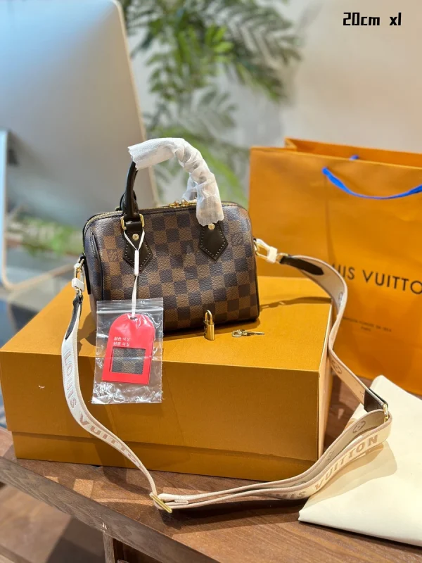 LV Speedy Bandoulière 20 棋盤 波士頓 旅行斜挎包包-N40489：圖片 3