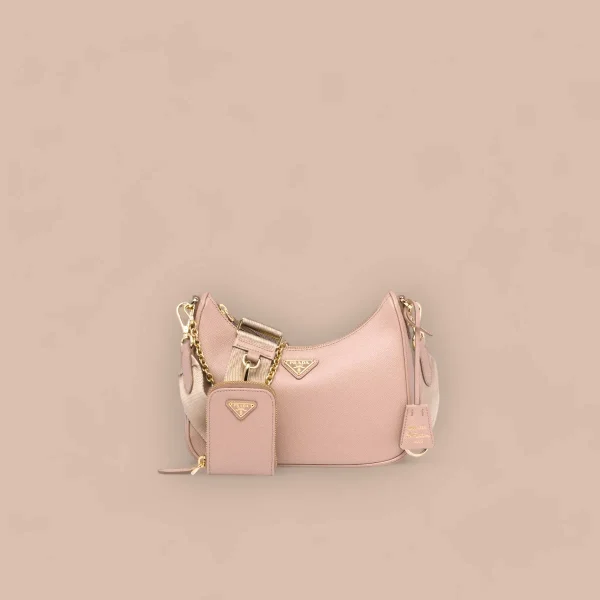 Prada Re-Edition 1BH204 中號粉色皮革肩背包