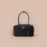 Prada ReNylon 1BB132 中號黑色皮革托特包
