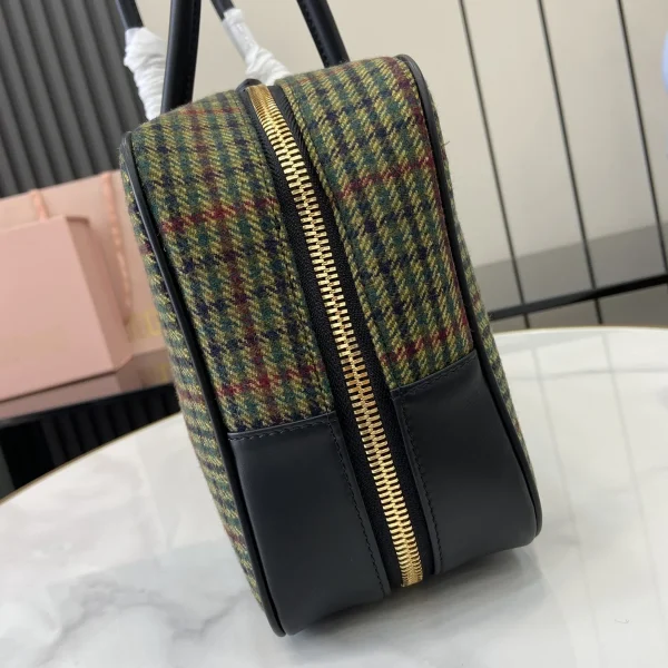 MiuMiu Beau格子呢皮革細節手挽袋-5BB163：圖片 7