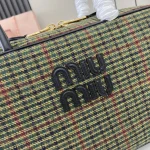 MiuMiu Beau格子呢皮革細節手挽袋-5BB163：圖片 8