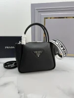 Prada Soft 1BC145 小號黑色皮革手提包：圖片 4