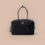 Prada Re 1BB131 中號黑色皮革手提包