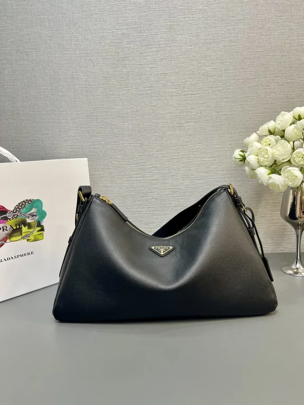 Prada Aimée 1BC228 大號黑色皮革單肩包：圖片 2