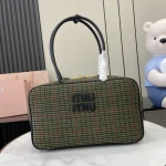 MiuMiu Beau格子呢皮革細節手挽袋-5BB163：圖片 2