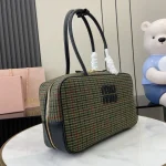 MiuMiu Beau格子呢皮革細節手挽袋-5BB163：圖片 3