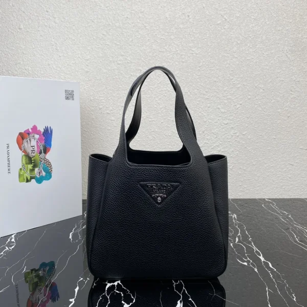 Prada Flou 1BG335 小號黑色皮革手提包：圖片 2