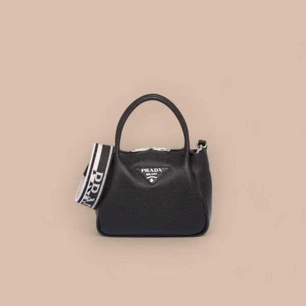 Prada Soft 1BC145 小號黑色皮革手提包