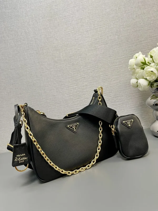 Prada Re-Edit 1BH204 中號灰色皮革肩背包：圖片 4