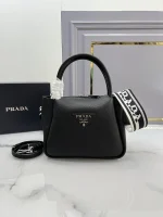 Prada Soft 1BC145 小號黑色皮革手提包：圖片 2