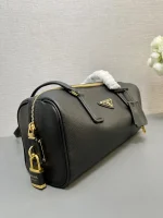 Prada ReNylon 1BB127 中號黑色皮革單肩包：圖片 4