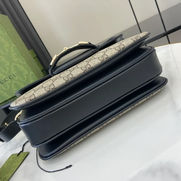 GUCCI Horsebit 1955小號米棕帆布肩揹包-815178：圖片 5