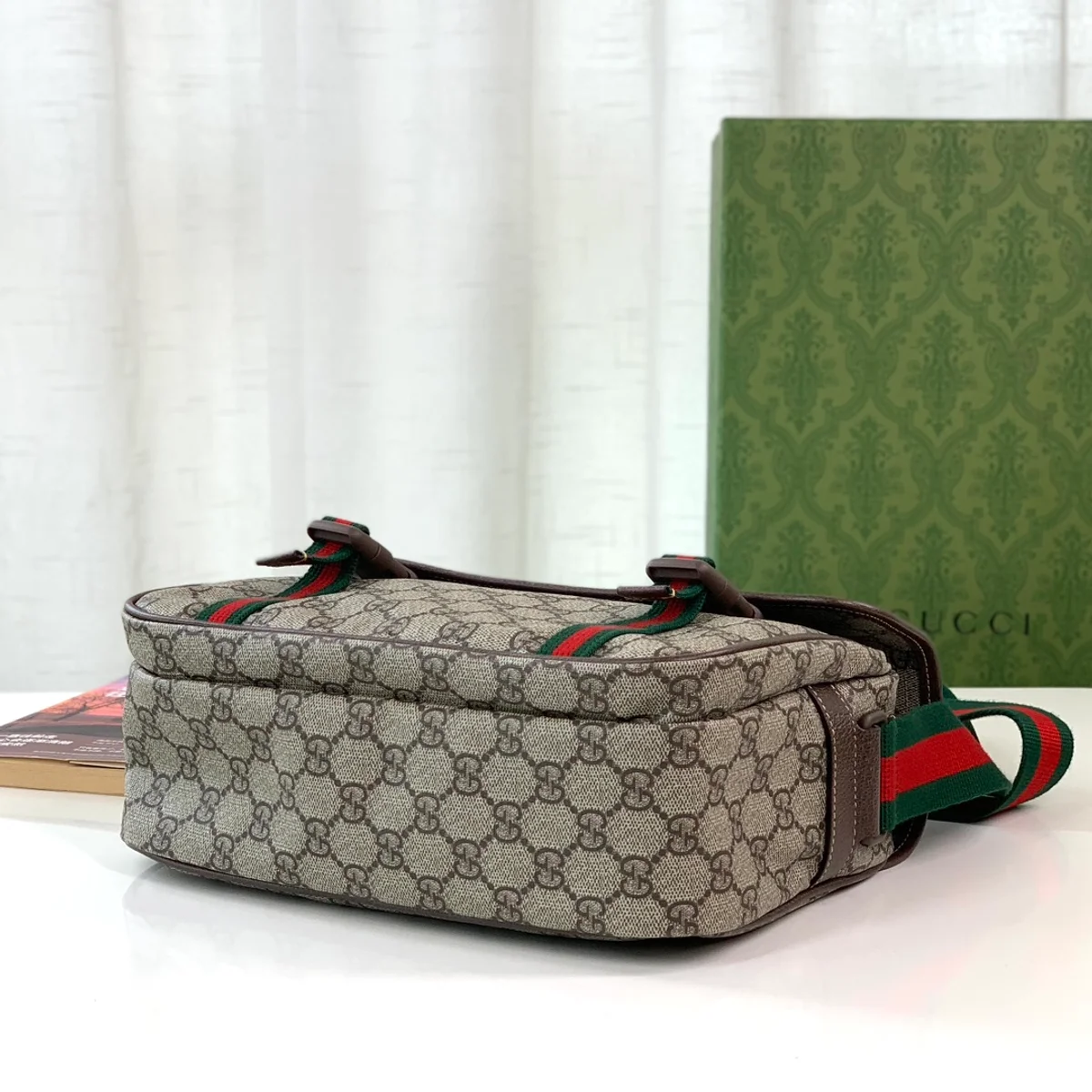 GUCCI GG Supreme中號米棕帆布斜背包-760123 7 GUCCI GG Supreme中號米棕帆布斜背包-760123
