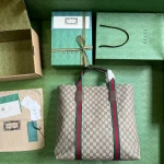 GUCCI GUCCI Lido中號米棕帆布托特包-763287：圖片 10