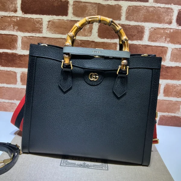 GUCCI Diana中號黑色皮革托特包-678842：圖片 2