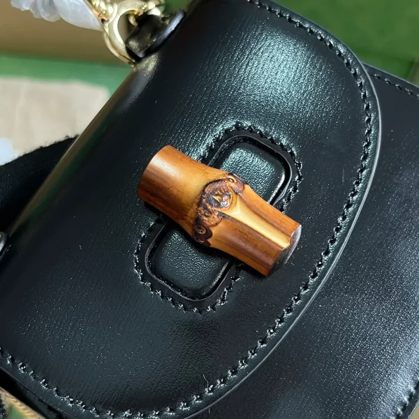 GUCCI Gucci Bamboo 1947黑色皮革手提包-760246：圖片 6
