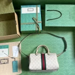 GUCCI GG Supreme小號米棕帆布手提包-772061：圖片 10