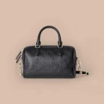 GUCCI GG Emblem小號黑色皮革手挽包-815255