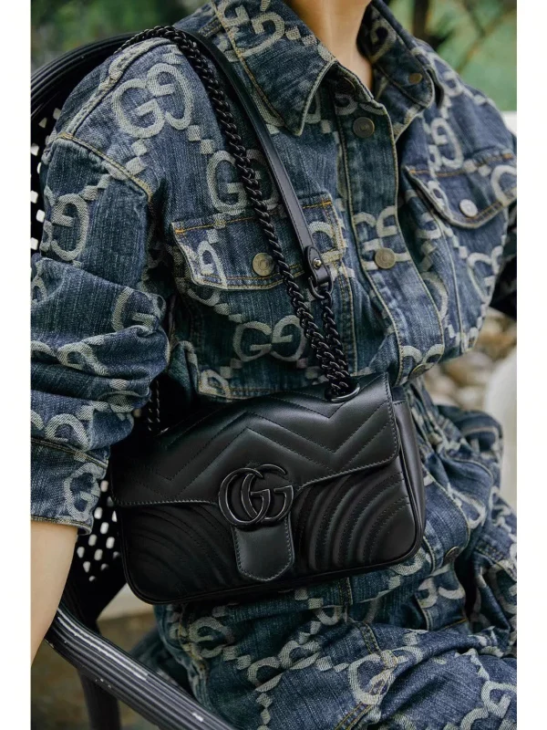 GUCCI GG Marmont迷你灰褐絎縫皮斜揹包-446744：圖片 5