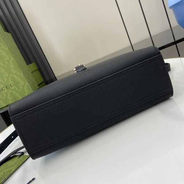 GUCCI Signature Elegance天然粒黑色皮革手提包-795349：圖片 5