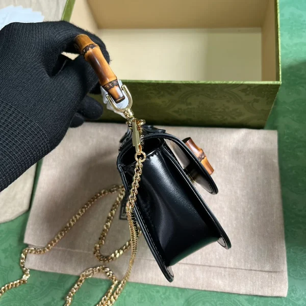 GUCCI Gucci Bamboo 1947黑色皮革手提包-760246：圖片 5