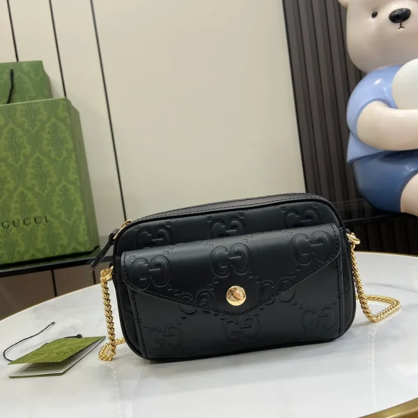 GUCCI GG Signature迷你黑色皮革肩揹包-781554：圖片 2