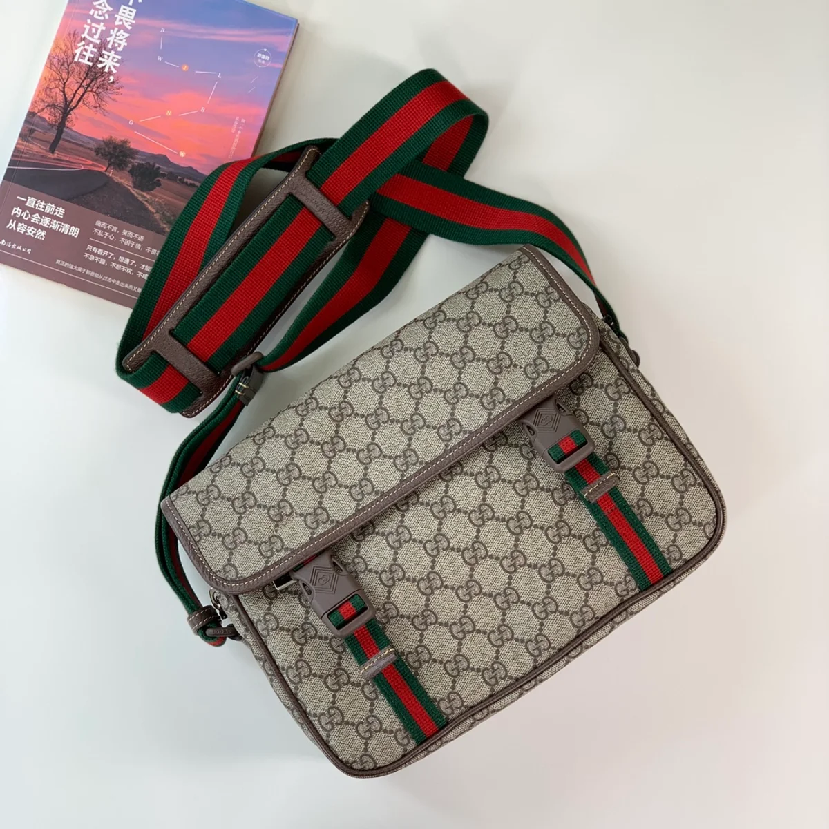 GUCCI GG Supreme中號米棕帆布斜背包-760123 5 GUCCI GG Supreme中號米棕帆布斜背包-760123
