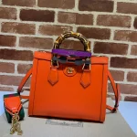 GUCCI Diana小號橙色皮革手提包-702721：圖片 2