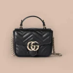 GUCCI GG Marmont迷你黑色皮革斜揹包-811238