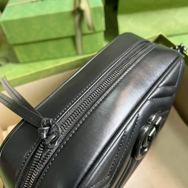 GUCCI GG Marmont小號灰皮肩揹包-447632：圖片 7