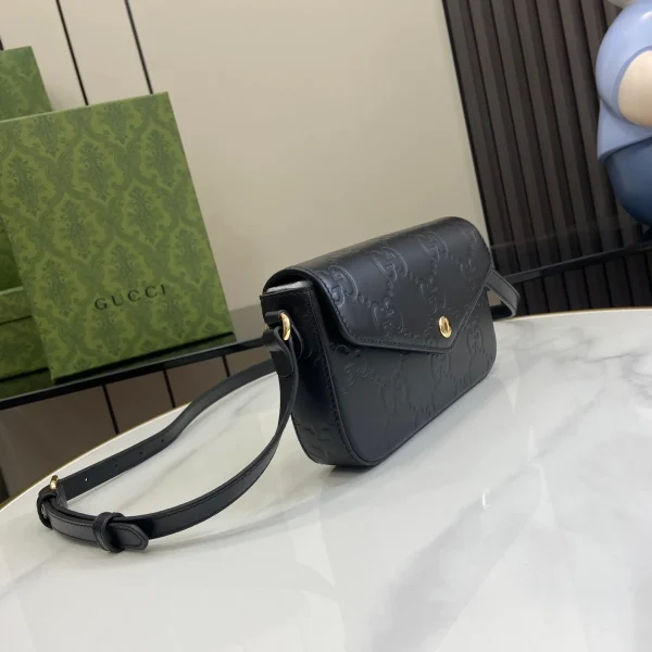 GUCCI GG Signature小號黑色皮革肩揹包-772794：圖片 3