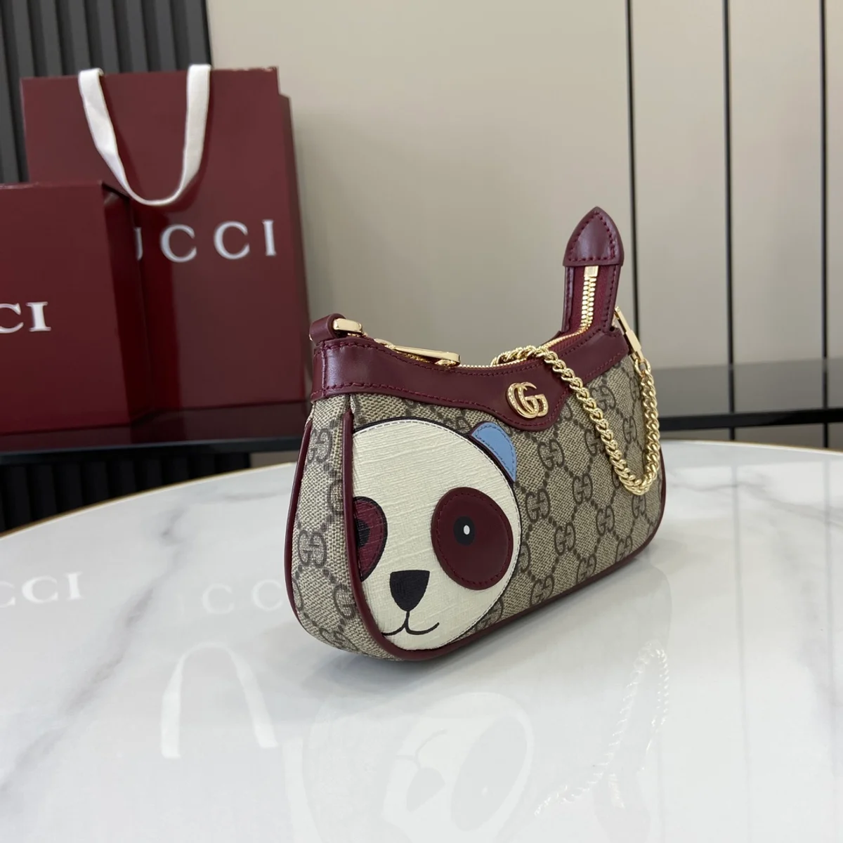 GUCCI GG Monogram紅棕貓頭鷹斜背包-818763 2 GUCCI GG Monogram紅棕貓頭鷹斜背包-818763
