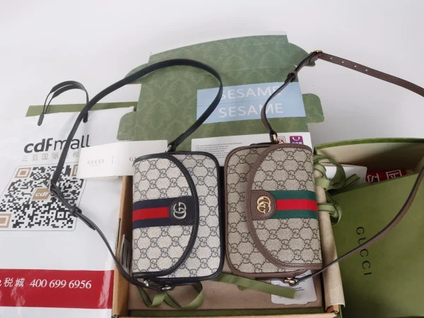 GUCCI Ophidia迷你藍米帆布斜背包-772239：圖片 12