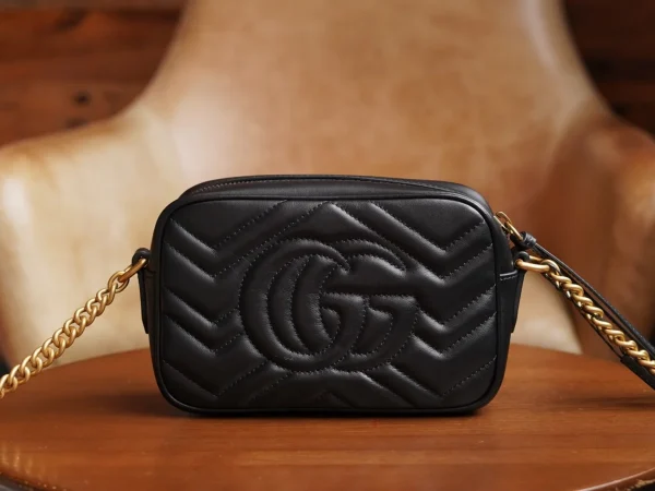 GUCCI GG Marmont黑色皺摺肩揹包-448065：圖片 5