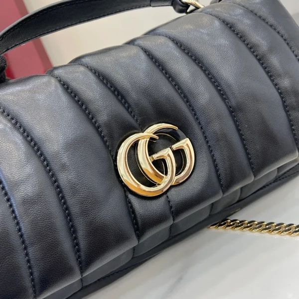GUCCI GG Milano小號黑色皮革斜背包-806016：圖片 7