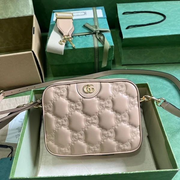 GUCCI GG Quilted小號粉米皮革斜挎包-702234：圖片 2